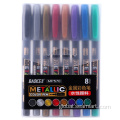 8 Color Gold Ink Pen gold ink marker color pens double lines set Supplier